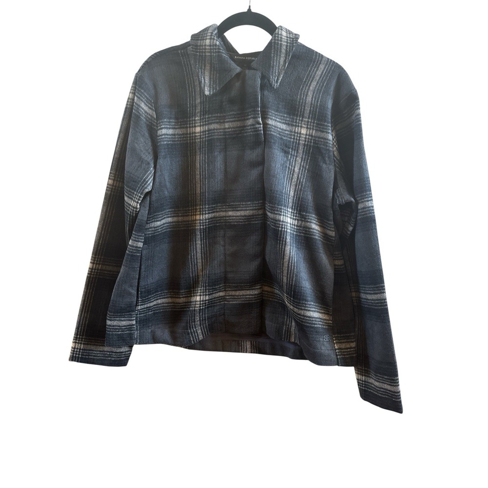 NWT Banana Republic Gray Plaid Snap‎ Jacket Size Medium Outdoors Preppy